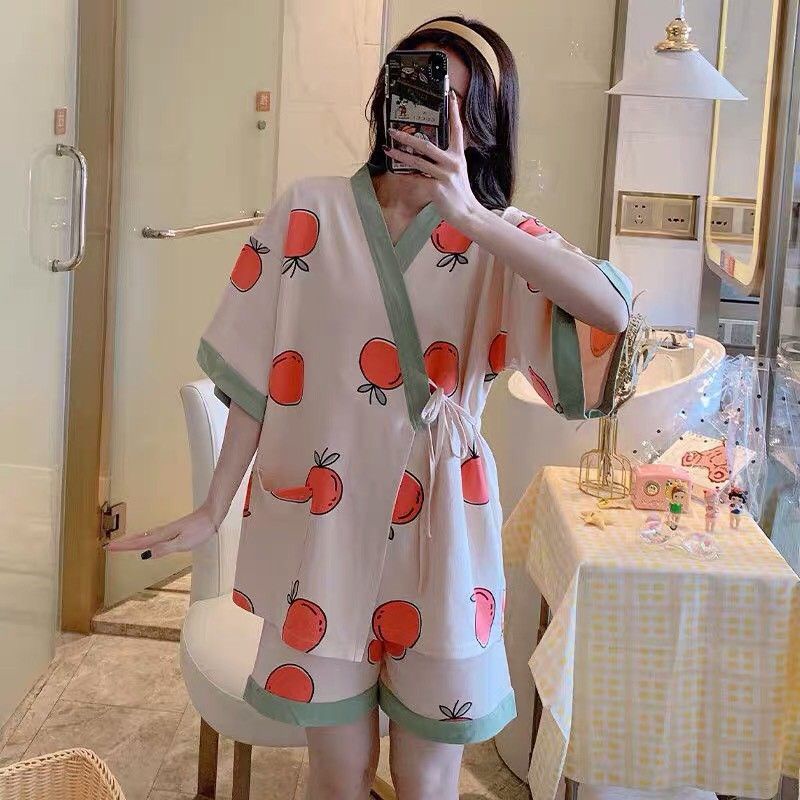 Bộ Ngủ Pijama Dây Eo Họa Tiết Set Nữ Cộc Tay Icon 5 Hình X004 | BigBuy360 - bigbuy360.vn