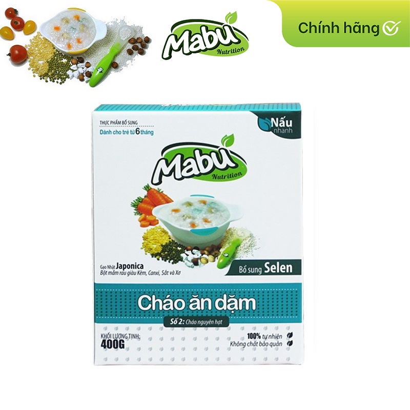 Cháo nguyên hạt Mabu nấu nhanh cho bé từ 10 tháng tuổi ăn dặm, kiểu Nhật (400g)