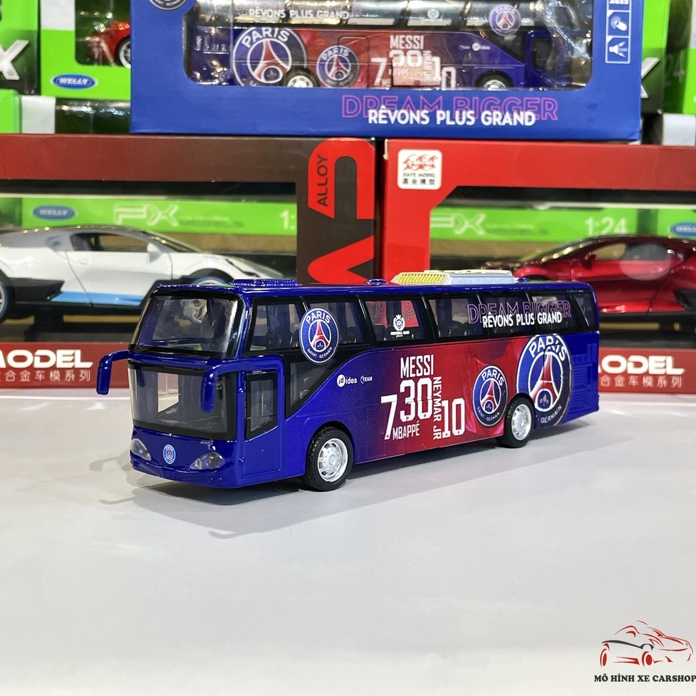 Mô hình xe Bus CLB Paris-Saint Germain bằng sắt tỉ lệ 1:32 màu xanh