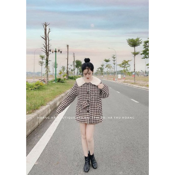 🌈ÁO KHOÁC DẠ CỔ LÔNG RĂNG SÓI + kèm Túi❤️