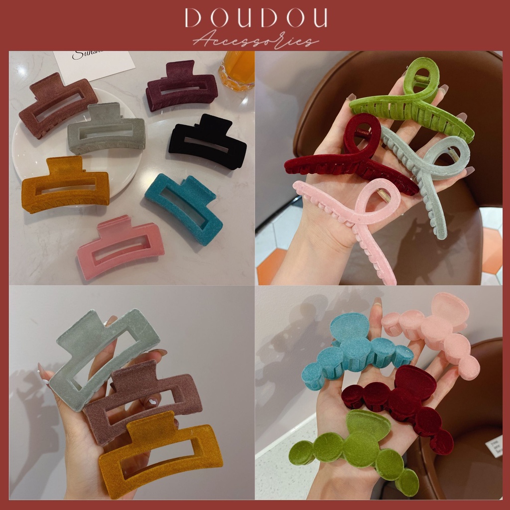 Phụ kiện kẹp tóc nữ xinh DOUDOU Cặp tóc Kẹp càng cua nhung nhám ánh nhũ cao cấp phong cách Hàn Quốc thời trang ZJ040