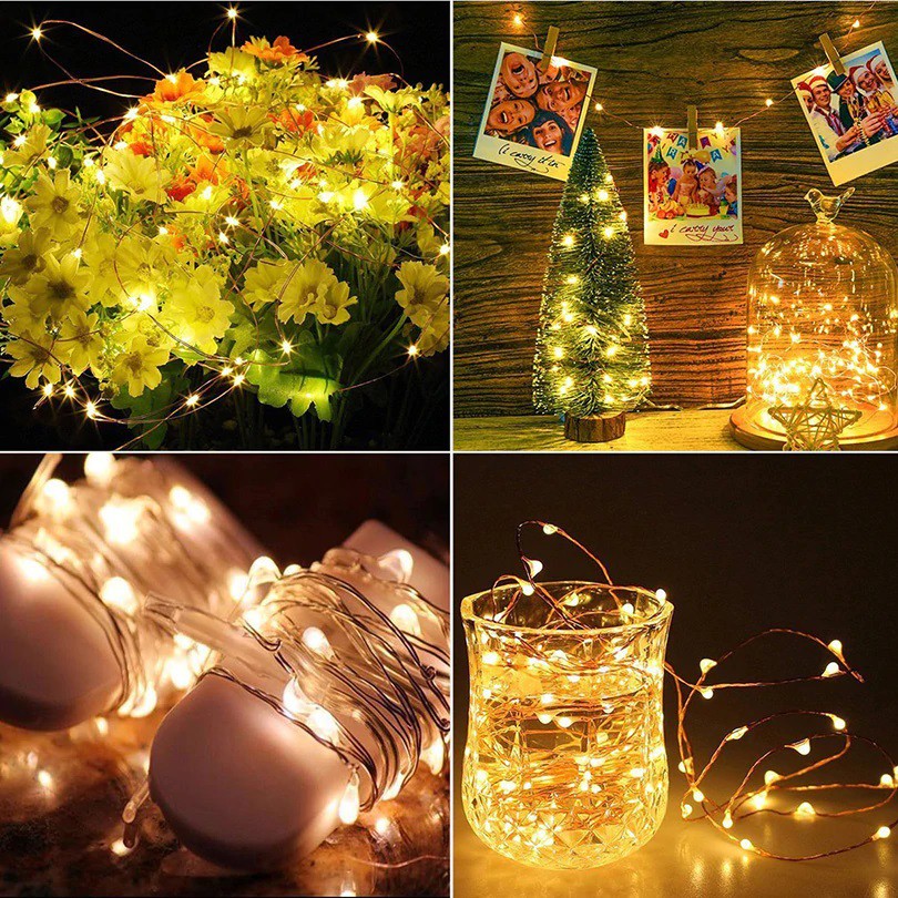 Dây Đèn Led Trang Trí Đom Đóm FairyLight Dây Kẽm Tặng Kèm Pin 5M 100 Bóng Có Nhiều Màu Lựa Chọn