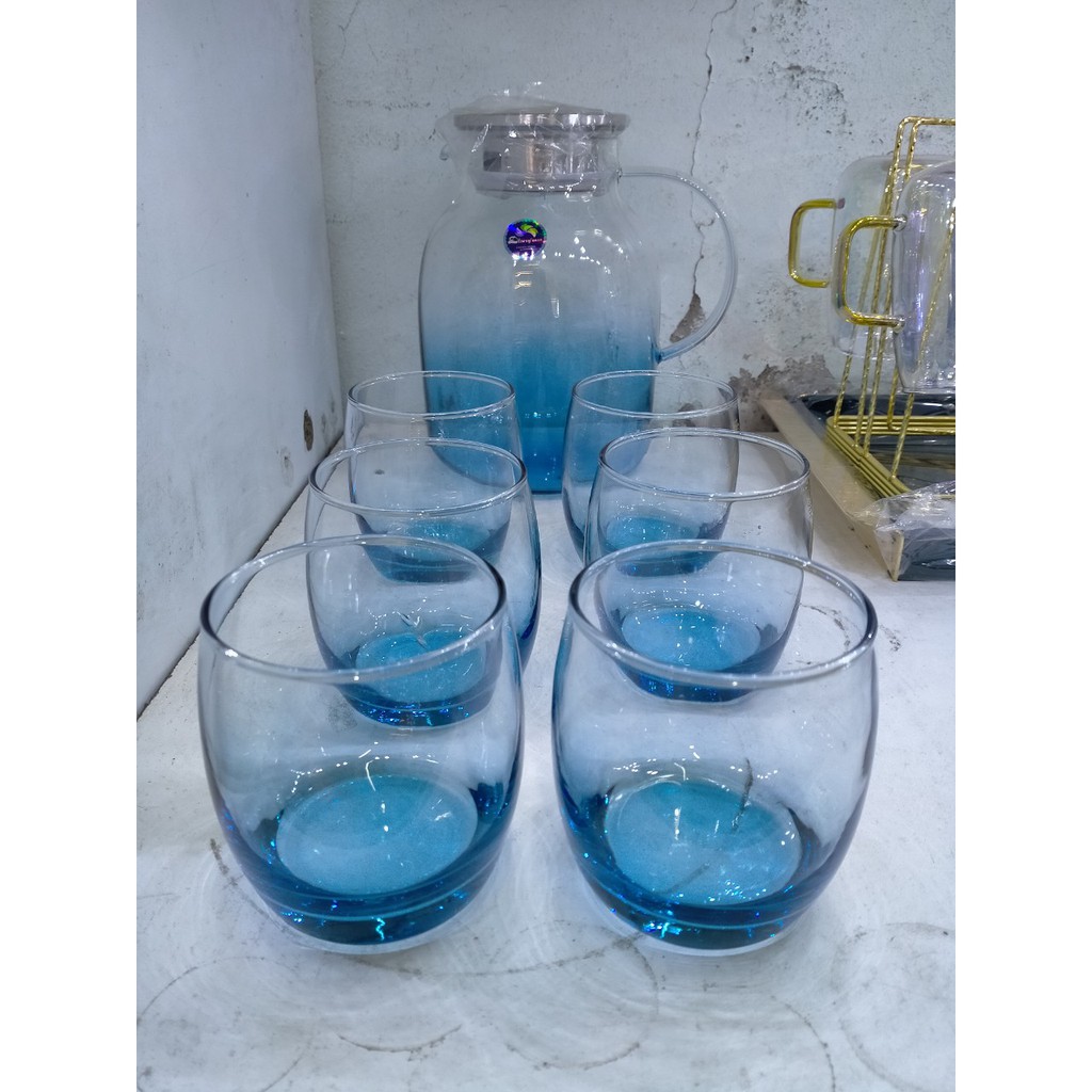 6 cốc thủy tinh chịu nhiệt màu xanh