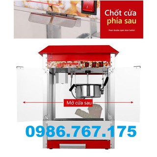 Máy nổ bắp rang bơ, máy làm bắp rang bơ bằng điện có tủ kính
