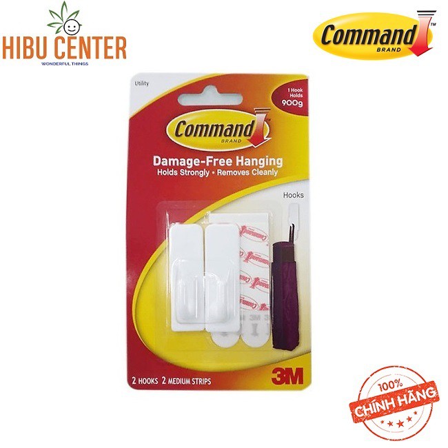 Combo 2 Móc Dán Tường Vuông 900gr Vỉ 2 Cái Command 3M 17501 – Siêu Dính, Bền Chắc, Dễ Dàng Tháo Gỡ - Hàng Chính Hãng