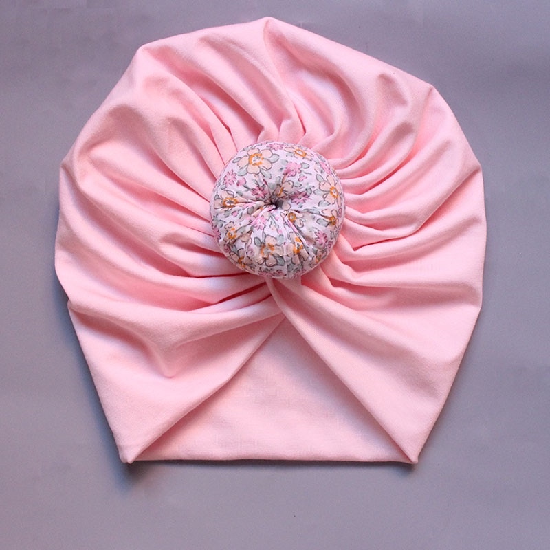Mũ turban vải cotton mềm đính nơ thời trang cho bé gái đính nơ tròn