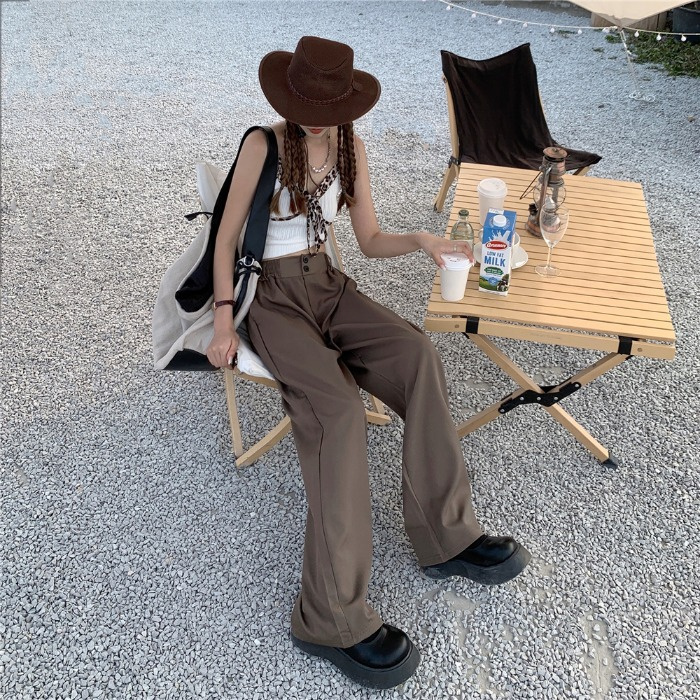 Quần Tây Ống Rộng Lưng Cao Thời Trang Cho Nữ