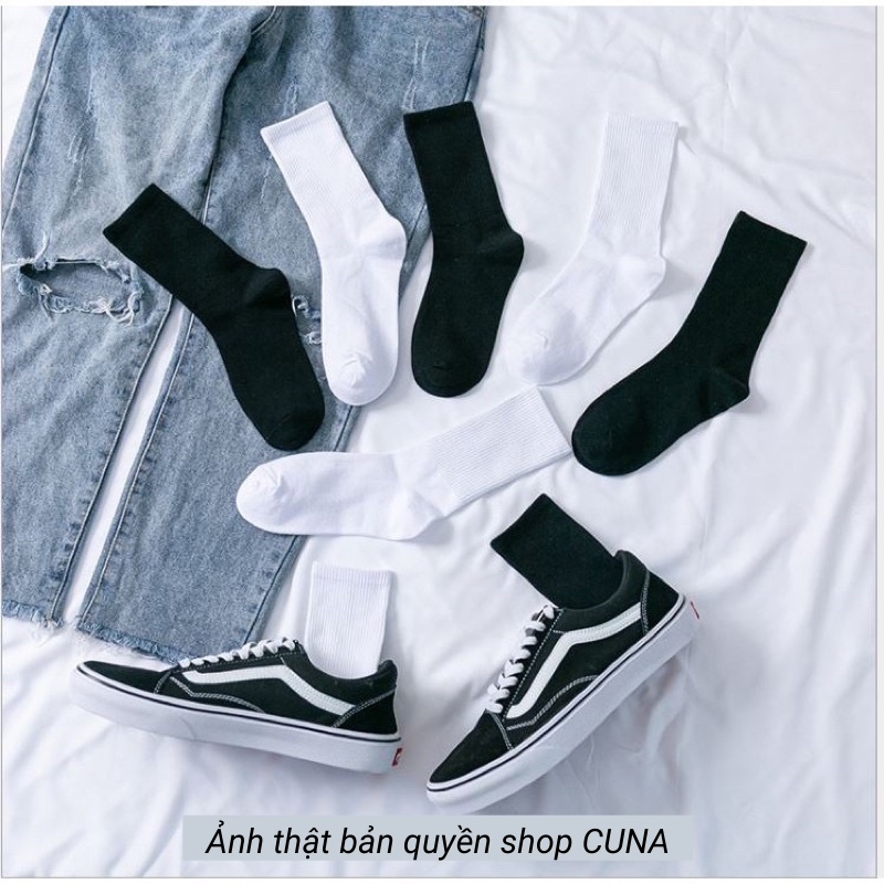 Tất Cổ Cao CUNA Tất Vớ Nam Nữ Cao Thấp Cổ Trắng Đen Dệt Kim Nhún Unisex Co Giãn Thoáng Khí Chống Hôi Chân Dày