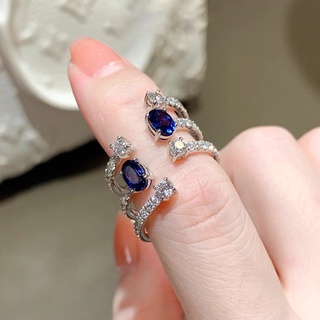 Sapphirine inlaid ring, glittering, multi-color, luxurious, adjustable, suitable for women