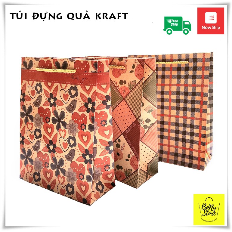 Combo 10 túi đựng quà KRAFT, túi quà xi măng dọc có quai cỡ nhỏ (giao ngẫu nhiên)