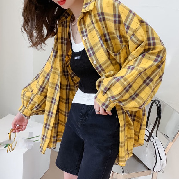 Áo Sơ Mi Nữ Dáng Rộng Kẻ Sọc Caro Mới