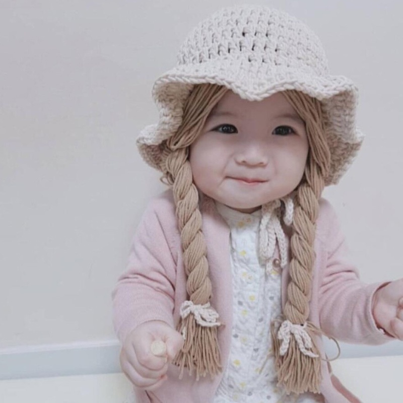 Mũ Dệt Kim Đính Tóc Giả Dễ Thương Cho Bé Gái