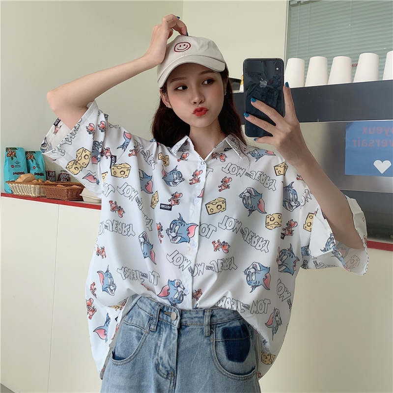 NRVP Áo Sơ Mi Nữ Tay Ngắn Dáng Rộng Phong Cách Hàn Quốc Thời Trang Mùa Thu 2021