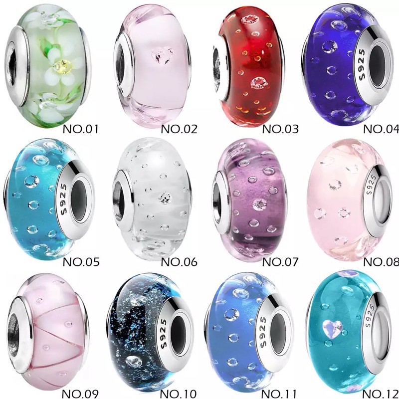 Charm glass bọt biển đủ màu bạc s925 -Hàng Cao Cấp- Đông Bích Silver ( khách ghi chú mã màu)