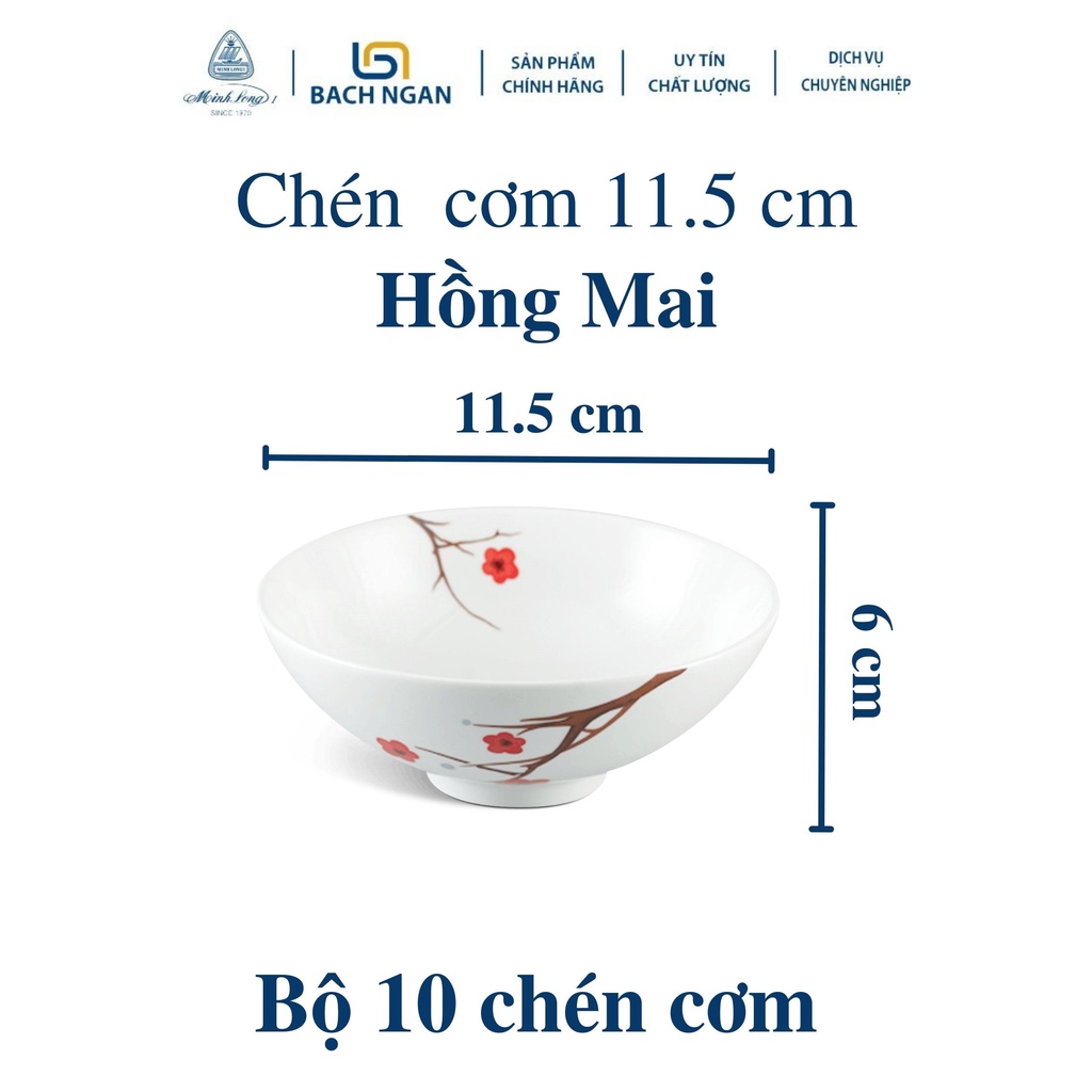 Bộ 10 Chén Ăn Cơm Cao Cấp Sứ Minh Long 11.5 cm Daisy Hồng Mai dùng gia đình, đãi khách, tặng quà tết
