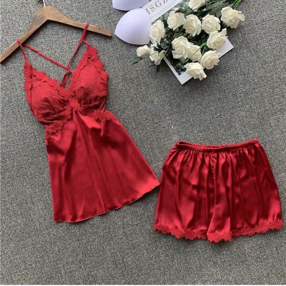 Đồ Ngủ Sexy 2 Dây Chéo Lưng Phối Ren Gợi Cảm Lụa Satin Cao Cấp Mềm Mịn Mặc Nhà Thoáng Mát Freesize - CN010 CINY | BigBuy360 - bigbuy360.vn