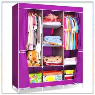 Tủ vải khung thép treo quần áo 3 Buồng 8 Ngăn