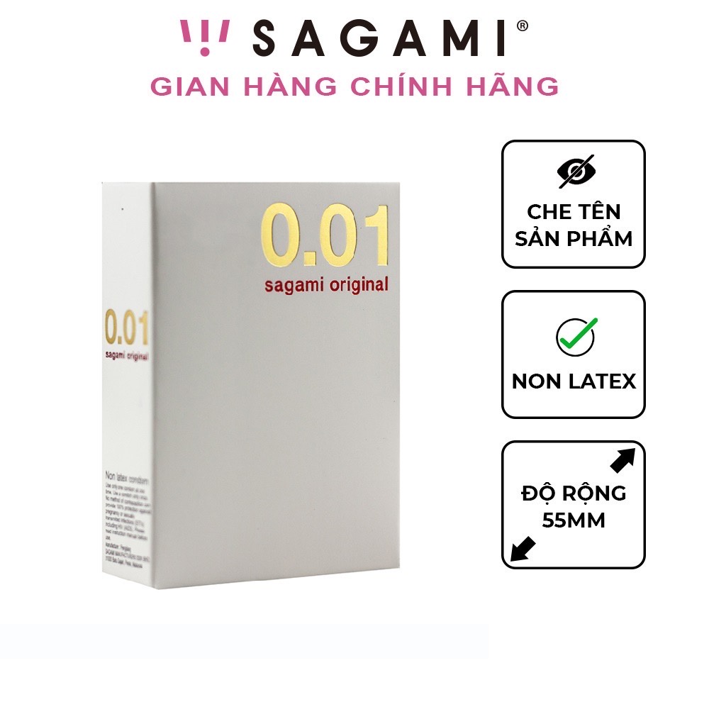 Bao cao su cao cấp Non Latex siêu mỏng 001 Sagami Nhật Bản (Size 55mm/Hộp 2c, 5c)