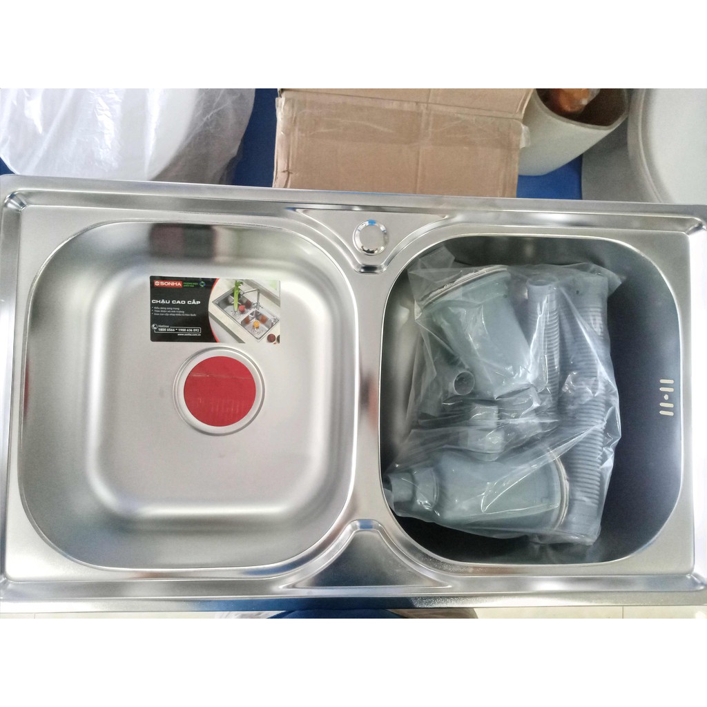 Chậu rửa chén inox Sơn Hà hai hố cân S76S chính hãng