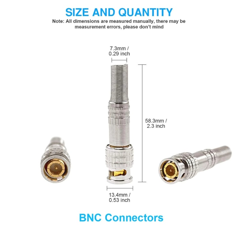 Bộ 2 Đầu Nối BNC Không Hàn Bằng Đồng Cho Camera