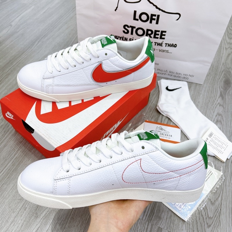 Giày Sneaker N.Blazer Mid 77 Vintage Green white Cổ Thấp Kiểu Dáng Thể Thao Phối Màu Trắng Đỏ Xanh Lá Cao Cấp Full Box
