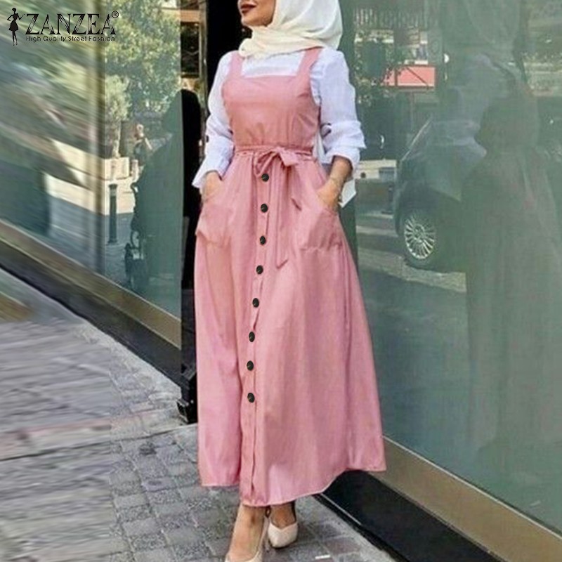 Đầm Zanzea Dáng Dài Không Tay Cổ Vuông Kiểu Hồi Giáo Thanh Lịch Xinh Xắn