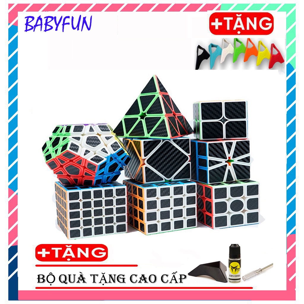 Combo 8 Rubik Carbon Sticker 2x2, 3x3, 4x4, 5x5, Megaminx, Pyraminx, Skewb, Square-1