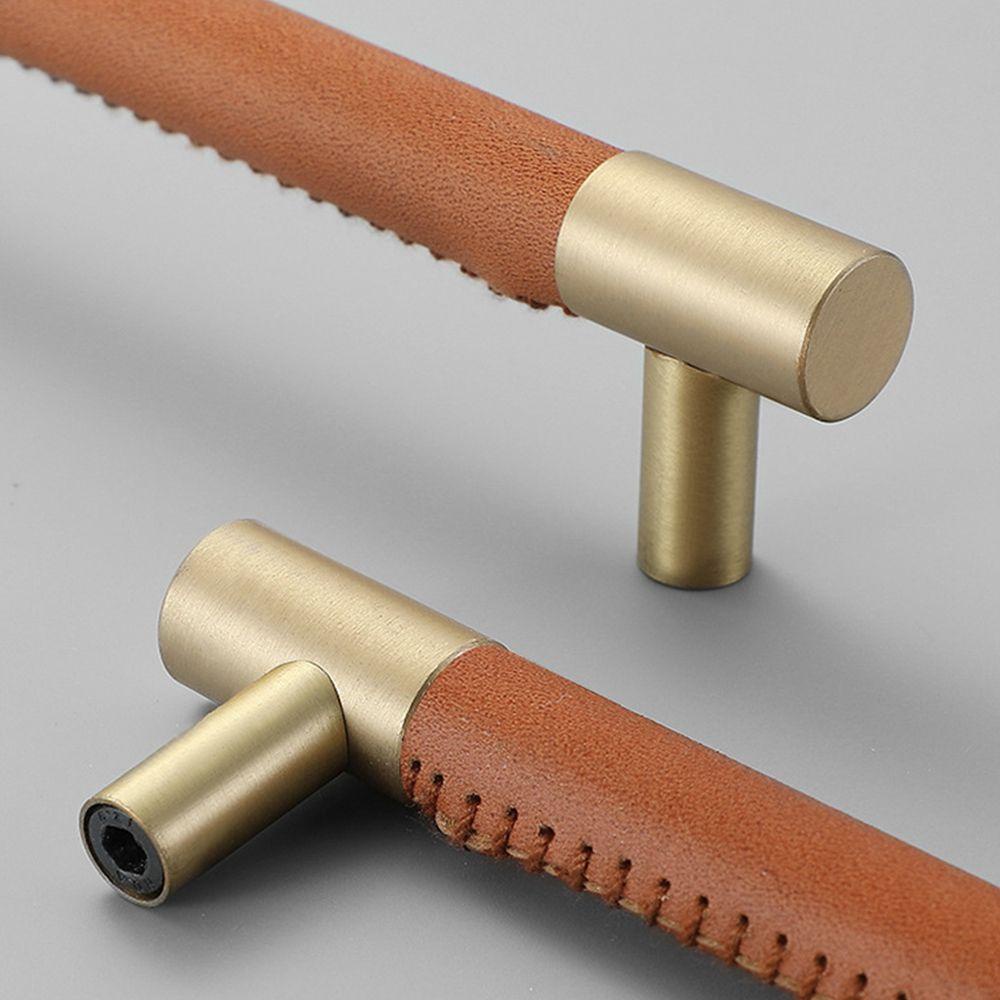 ZAIJIE24 Tay Nắm Cửa Chất Liệu Da Và Đồng Thau