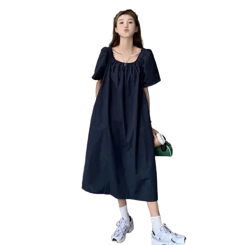 Đầm Midi Cổ Vuông Thời Trang Mùa Hè Hàn Quốc Cho Nữ