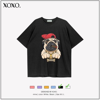 Áo thun đôi nam nữ tay lỡ form rộng dáng unisex  XOXO phong cách Nelly Ulzzang in hình Chó Pug