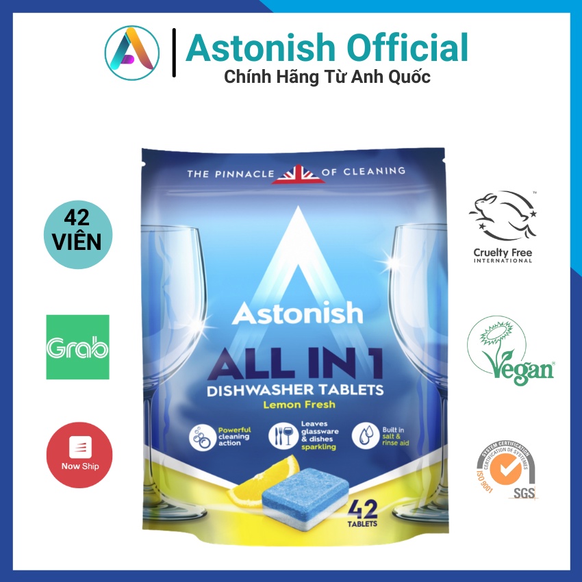 Viên rửa chén bát ASTONISH - All in one có đủ muối chất làm bóng hương chanh siêu sạch C2170