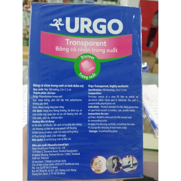 Băng dán urgo trong suốt băng dính urgo dán vết thương hộp 100 miếng