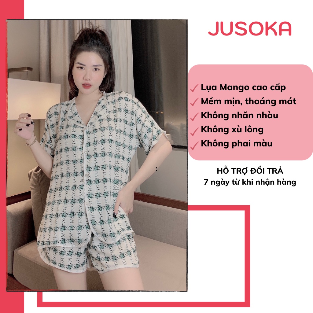 Đồ bộ nữ pijama lụa ngủ mặc nhà áo cộc quần đùi dễ thương JUSOKA