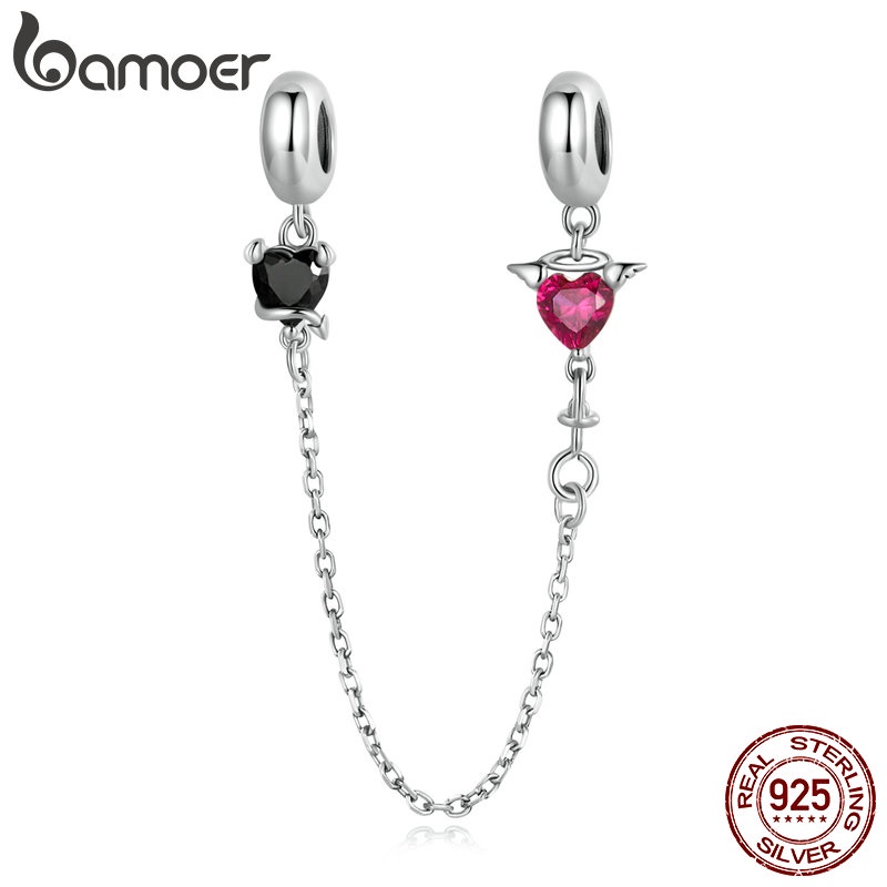 Mặt dây BAMOER bằng bạc 925 hình trái tim biểu tượng thiên thần và ác quỷ trang trí vòng tay/vòng cổ DIY