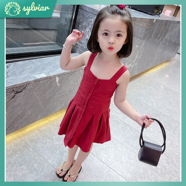 Đầm Cotton Hở Lưng Xếp Ly Màu Đỏ Dành Cho Bé Gái