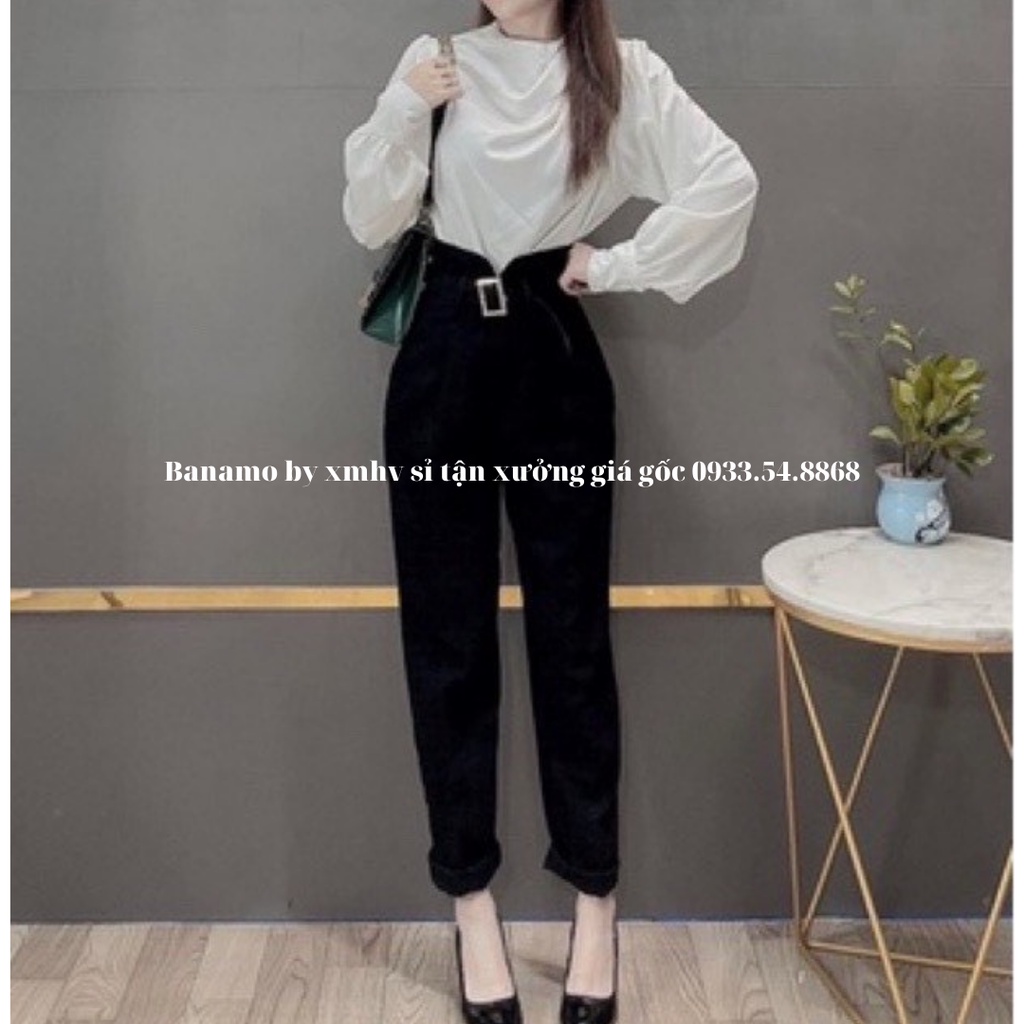 Quần bagyy nữ cạp xẻ cao tôn dáng chất đẹp thời trang Banamo Fashion bagyy xẻ cạp kèm đai 8336