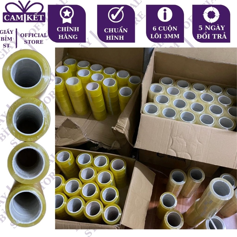 Băng dính đóng hàng lõi mỏng 3mm (Combo 6 cuôn) cây nặng 2,5kg/1,8kg/1,5kg/1,2kg (6 cuộn/dây) vàng trong, trắng trong