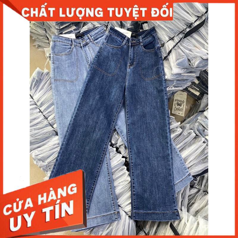 Quần jeans cạp cao ống đứng chất jeans giãn- shop tự chụp