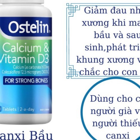 [Cam Kết Hàng Auth] Canxi bầu Ostelin Calcium &amp; Vitamin d3 bổ sung Canxi, D3 cho bà bầu, mẹ cho con bú