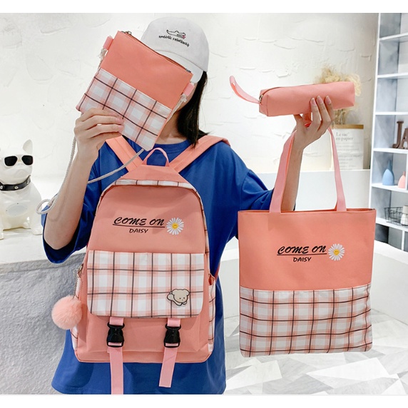 Balo nữ - balo đi học - combo 4 sản phẩm - unisex, vải chống nước có ngăn để vừa laptop MKZ102