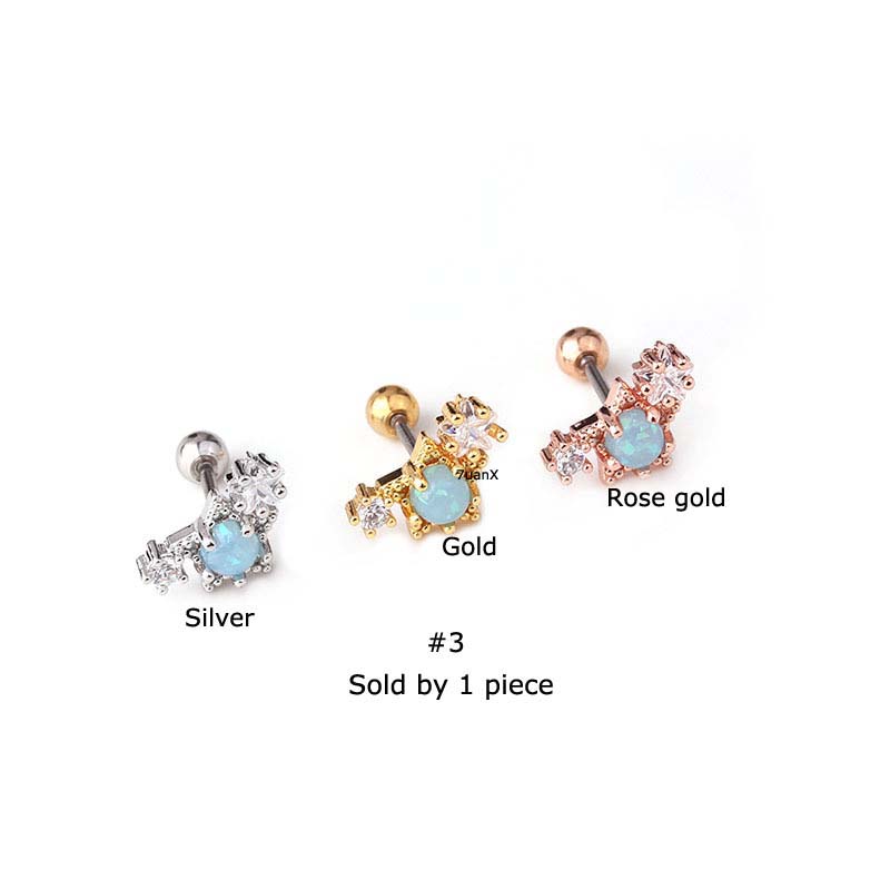 Khuyên tai bằng thép không gỉ đính đá nhân tạo nhiều màu sắc thời trang 20Gauge (bán 1 chiếc)