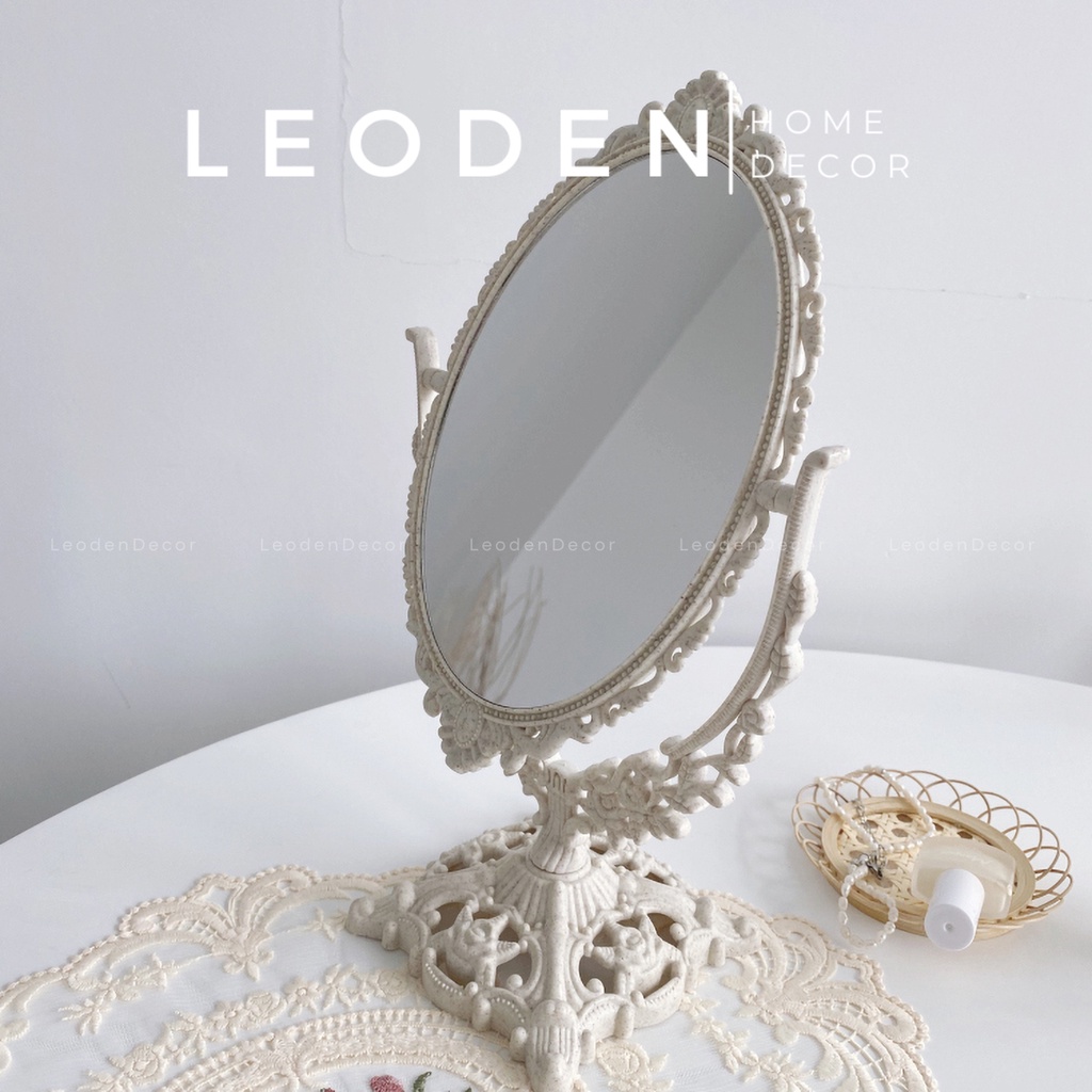 Gương trang điểm để bàn 2 mặt phong cách vintage châu Âu – LEODEN Decor