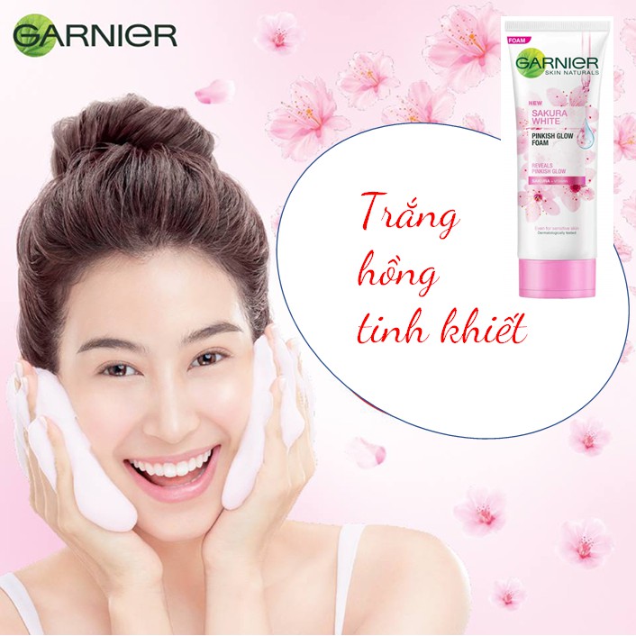 Sữa Rửa Mặt Pháp trắng sáng dành cho da nám Sakura Trắng Hồng - Garnier Sakura Pinkish Glow Foam