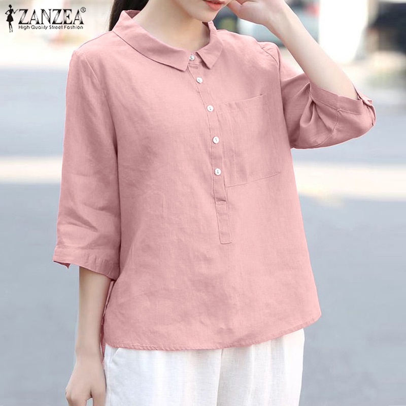 Áo Sơ Mi Tay Lửng Màu Trơn Thời Trang Cho Nữ ZANZEA