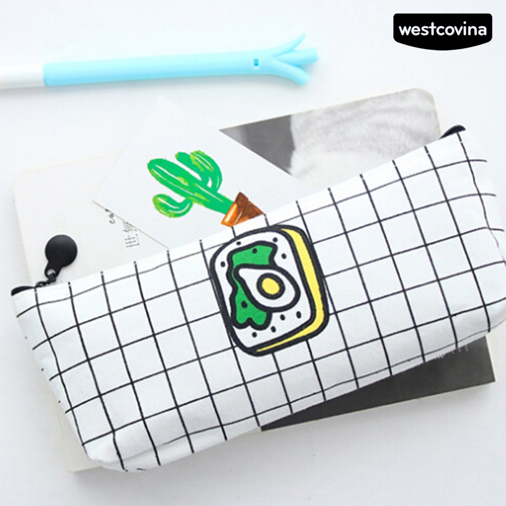 [Hot]✍Túi Đựng Bút Bằng Vải Canvas Kẻ Sọc Hình Bánh Pizza Khoai Tây Chiên Dễ Thương