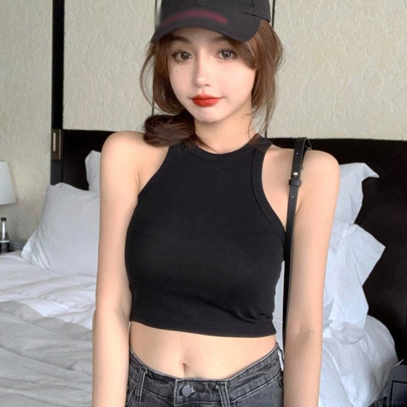 Áo croptop sát nách cổ trong thiết kế đơn giản thời trang cho nữ