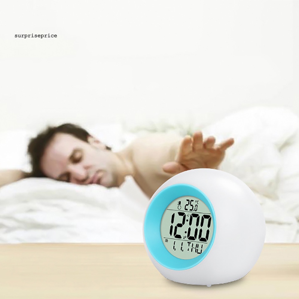 Đồng Hồ Báo Thức Có Đèn LED Hình Tròn Hiển Thị Nhiệt Độ