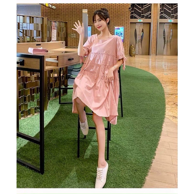 Đầm bầu form rộng màu hồng form xòe cute TTSA1202