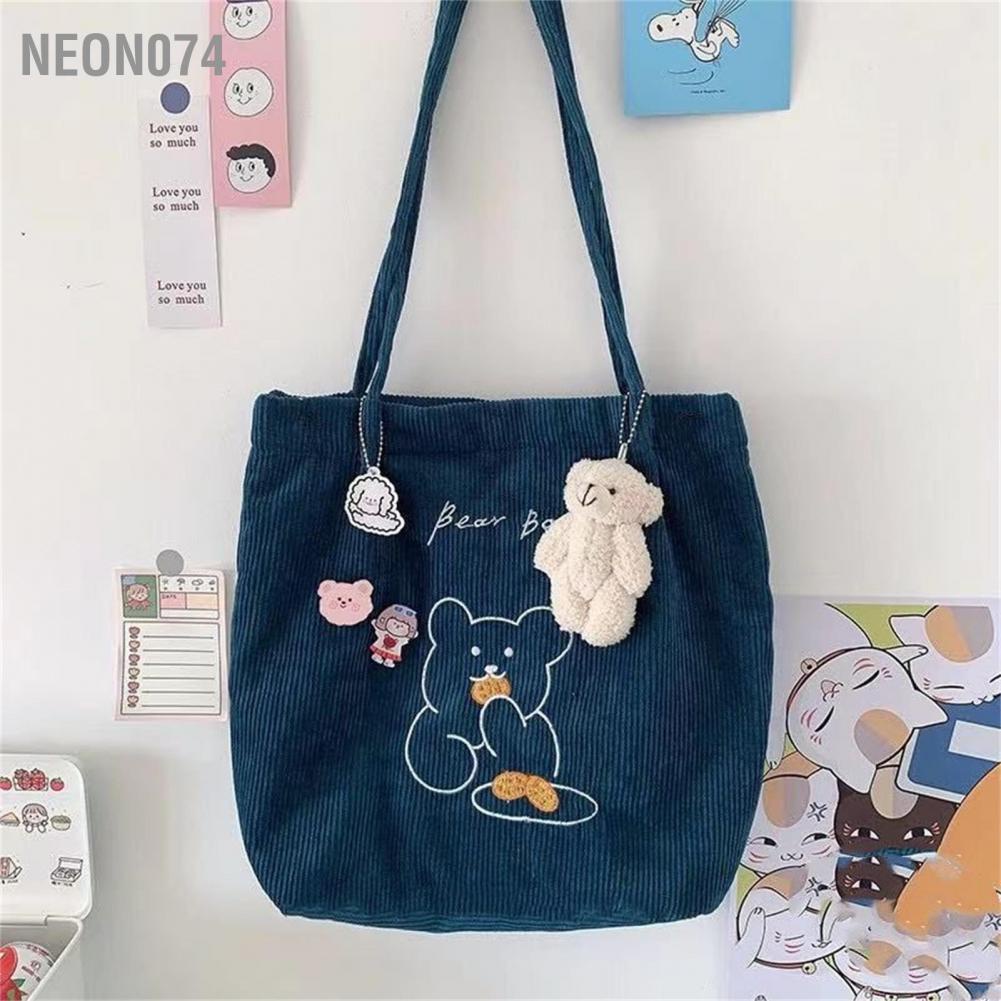 Neon074 Neon074 Túi tote vải nhung đeo vai thường mua sắm dễ thương hàng ngày cho nữ cô gái