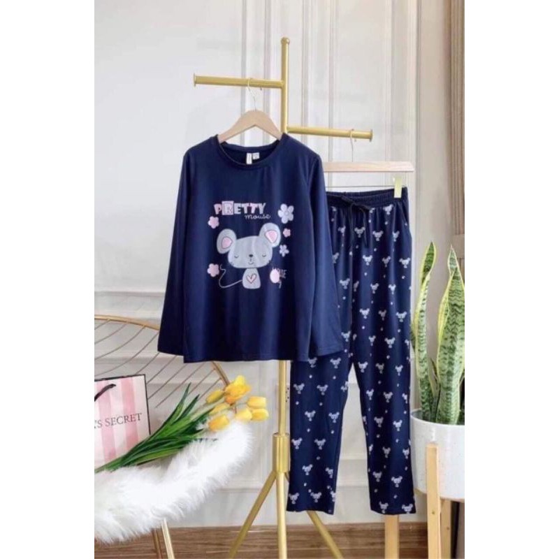 Set bộ quần áo dài tay mặc nhà cotton hình con chuột MH